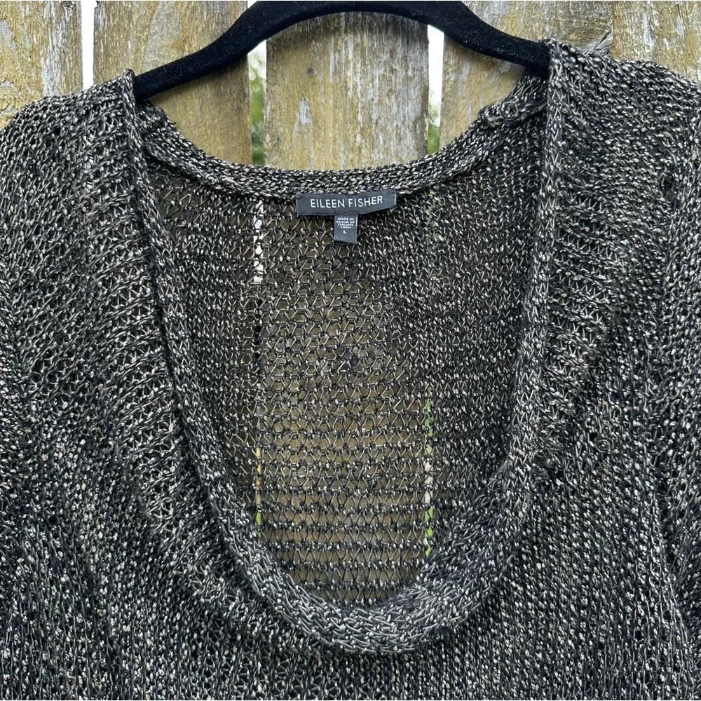 Eileen Fisher Italian Yarn Linen Blend Charcoal Cowl Neck Sweater size L - Picture 3 of 11